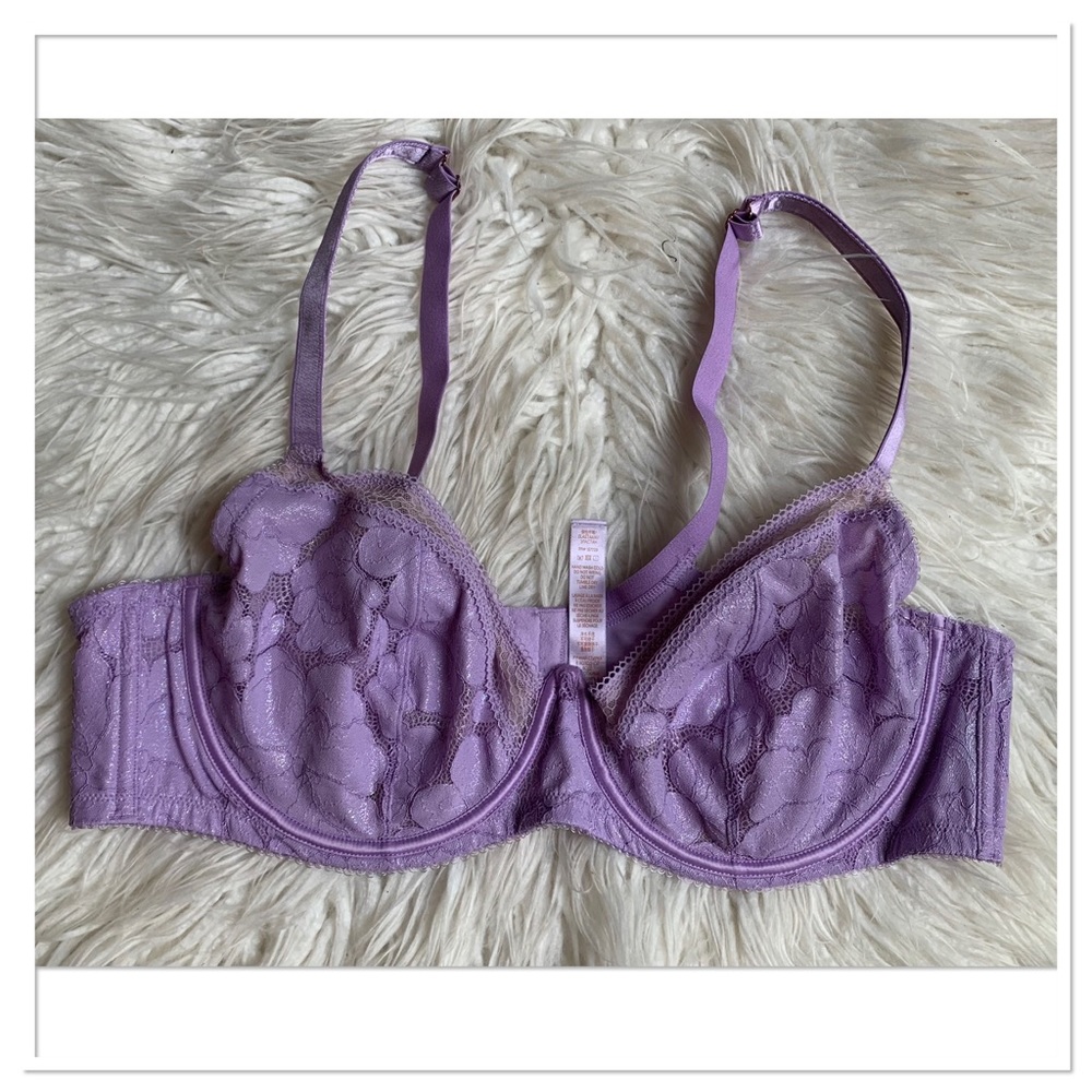 Savage x Fenty Shimmery Lace Underwire Cup Bra Light Purple Size 44D